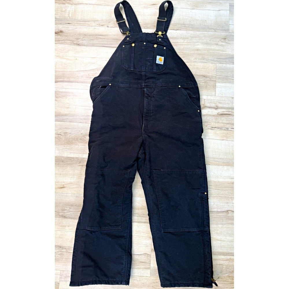 Carhartt R02 BLK Men's Black Cotton Canvas Work Bib Overalls 44x28